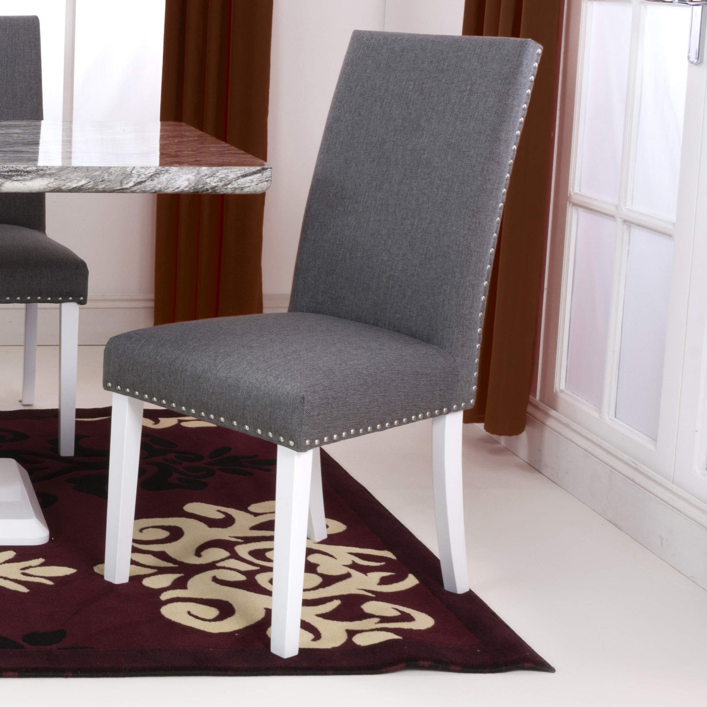 Reed Grey Linen Effect Studded Dining Chair - Set of 2