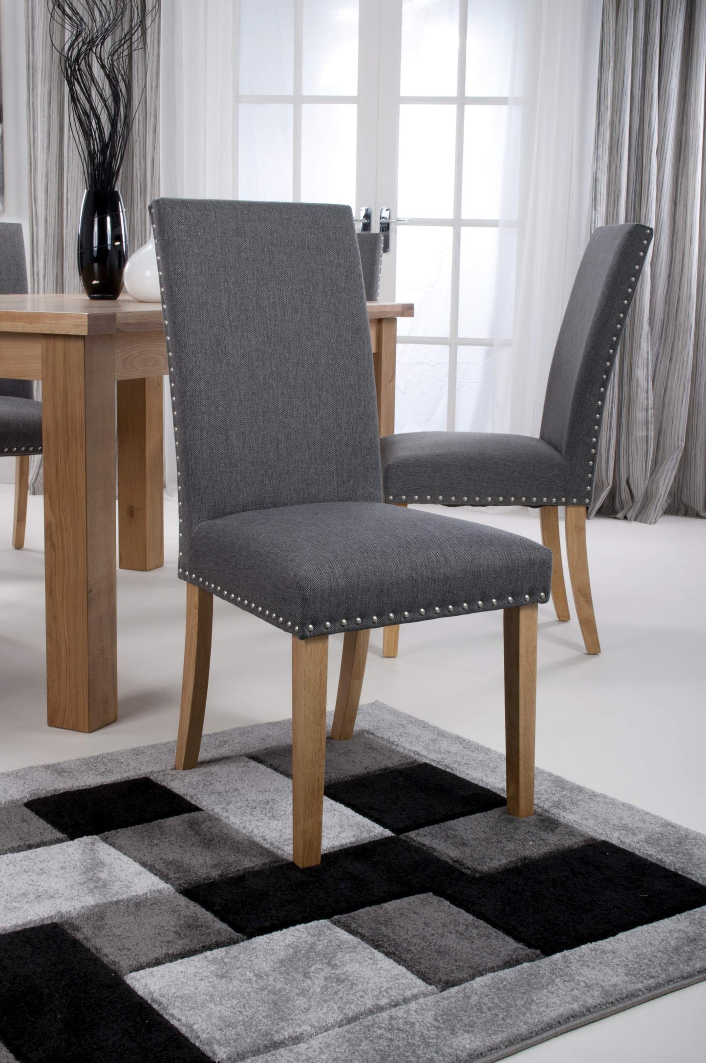 Reed Grey Linen Effect Studded Dining Chair - Set of 2