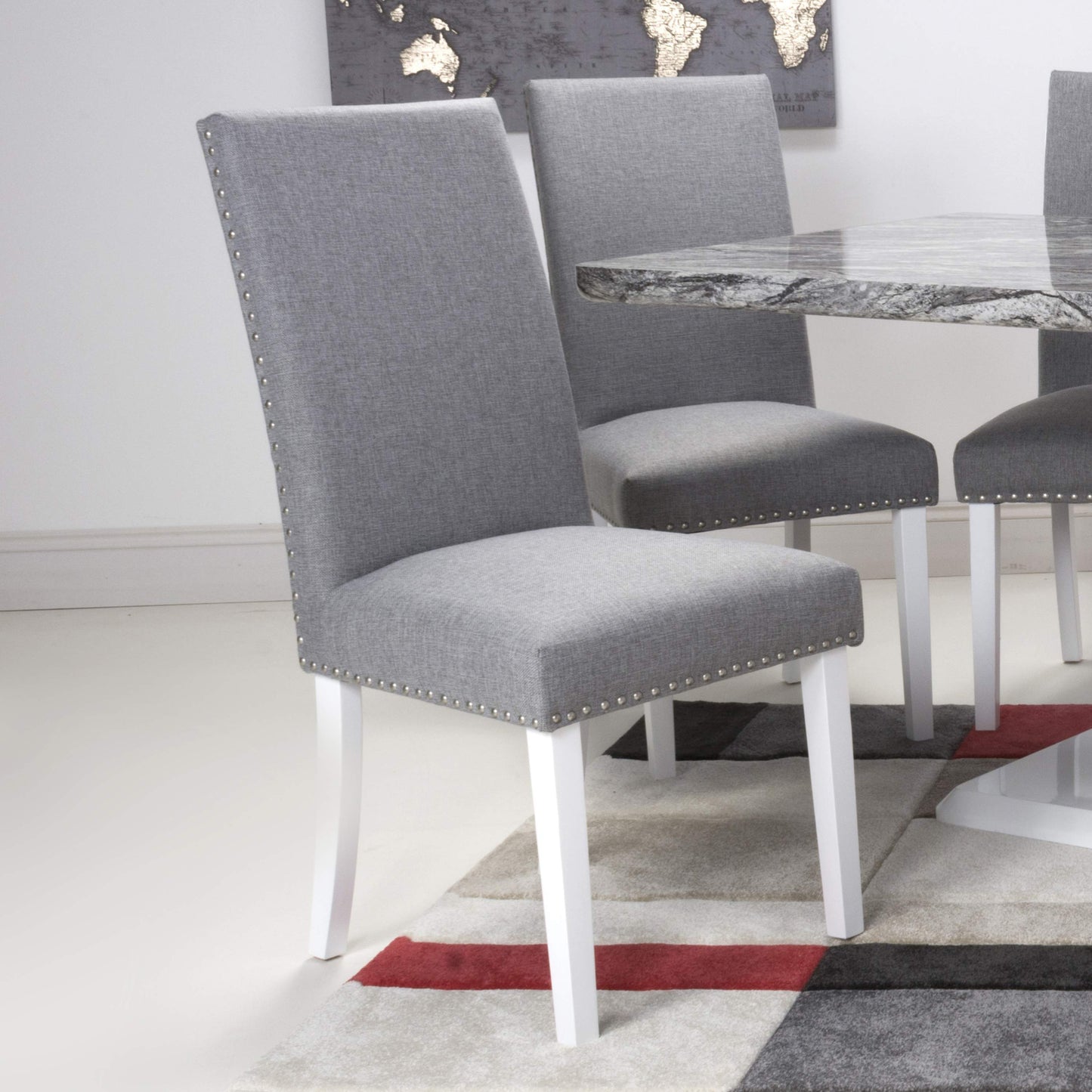Reed Grey Linen Effect Studded Dining Chair - Set of 2