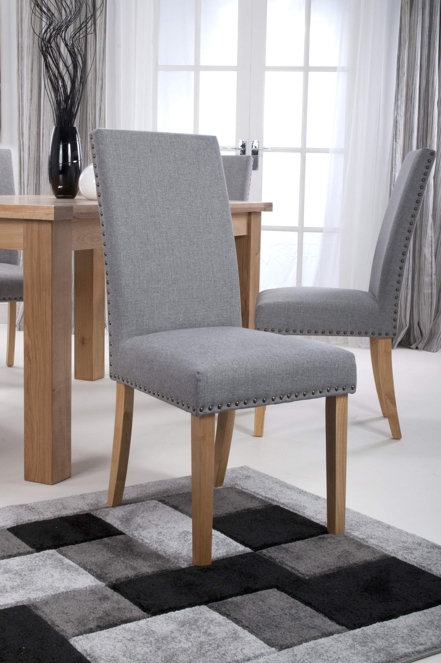 Reed Grey Linen Effect Studded Dining Chair - Set of 2