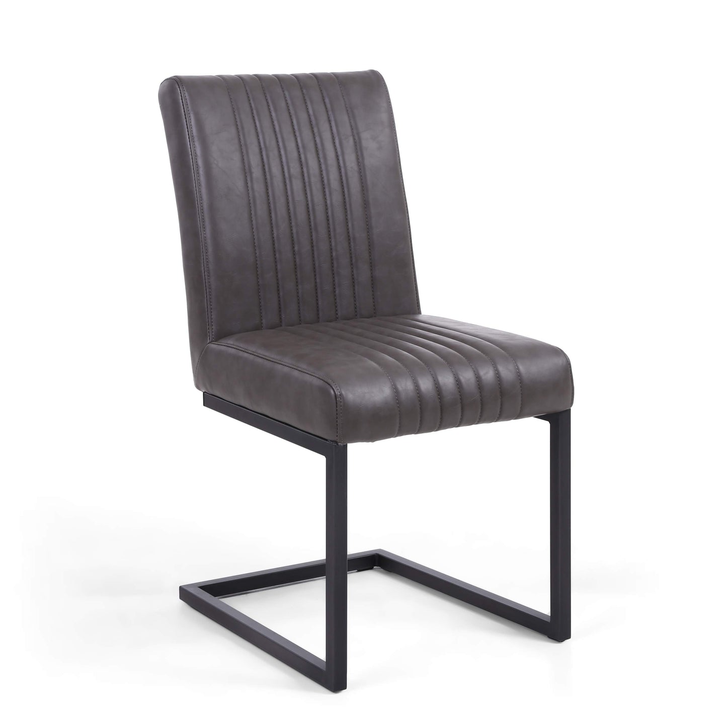 Pair of Arthur Dining Chairs – Grey Leather Effect & Cantilever Legs