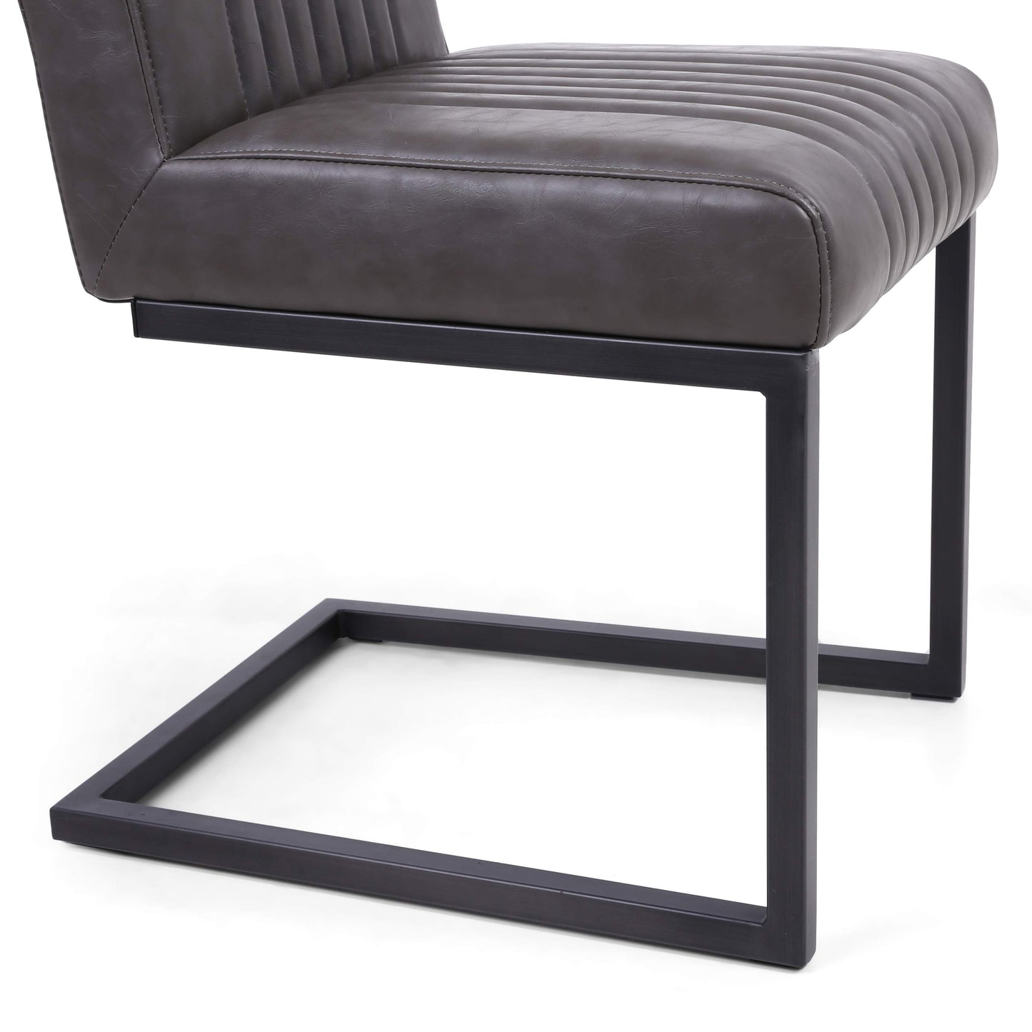 Pair of Arthur Dining Chairs – Grey Leather Effect & Cantilever Legs