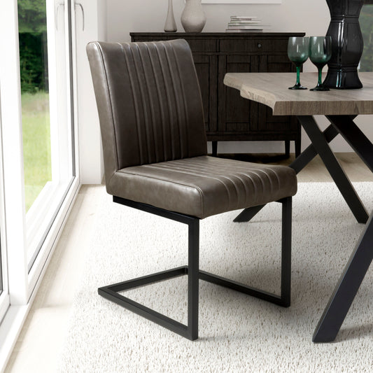 Pair of Arthur Dining Chairs – Grey Leather Effect & Cantilever Legs