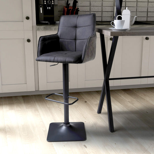 Pair of Odenia Bar Stools – Dual-Tone Suede Effect with Swivel & Height Adjustment