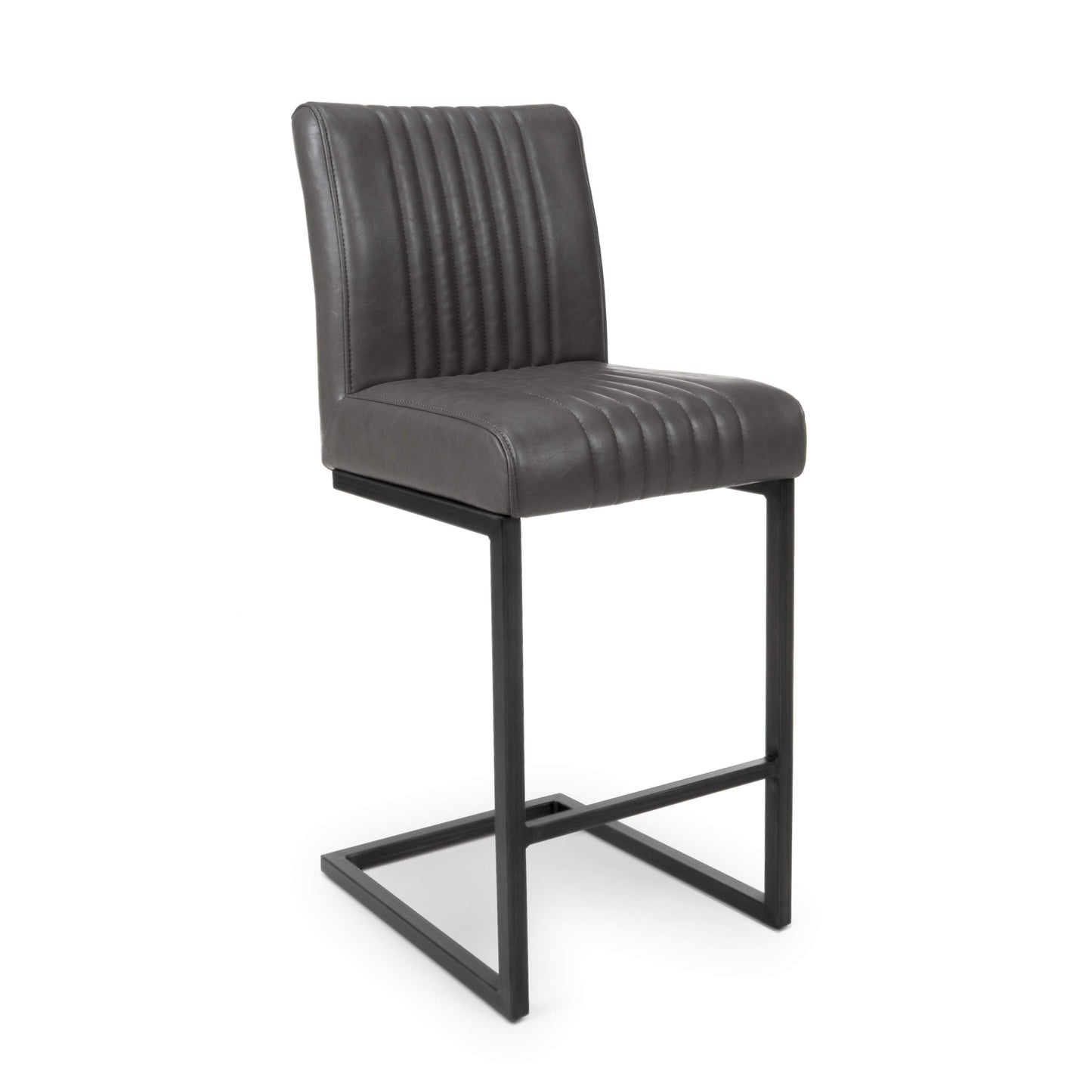 Pair of Arthur Bar Stools – Grey Leather Effect & Cantilever Legs
