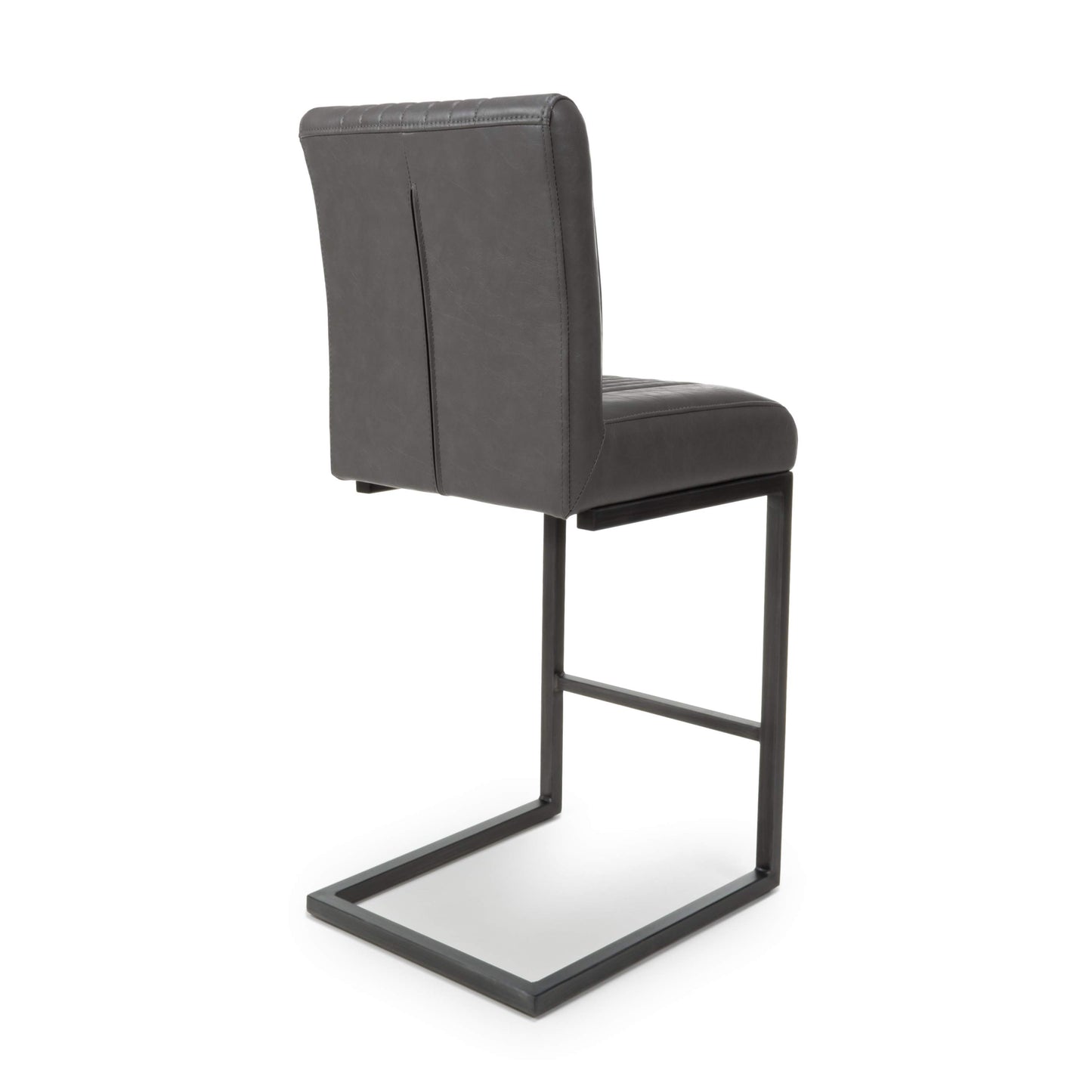 Pair of Arthur Bar Stools – Grey Leather Effect & Cantilever Legs