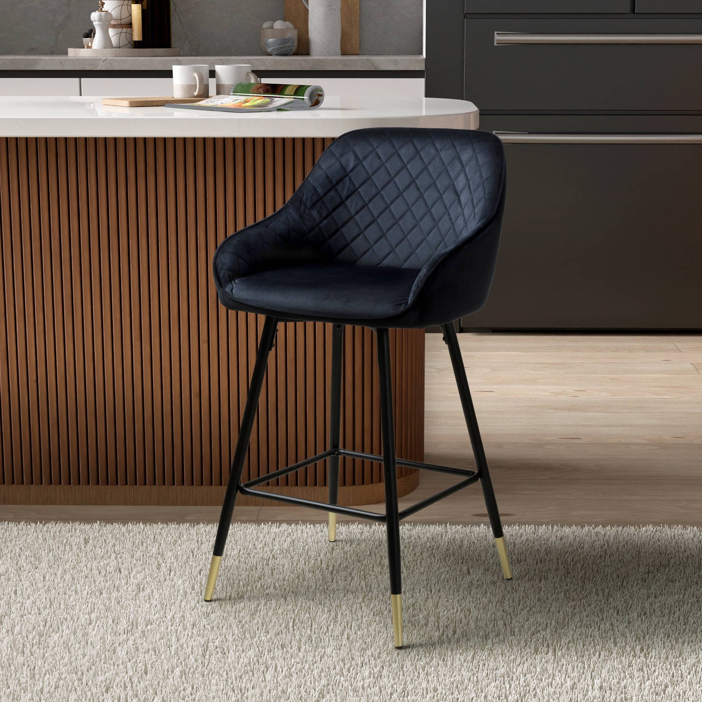 Pair of Gabby Bar Stools – Brushed Velvet with Gold Detail (3 Colours)