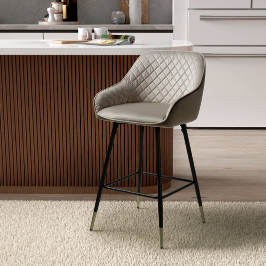 Pair of Gabby Bar Stools – Brushed Velvet with Gold Detail (3 Colours)