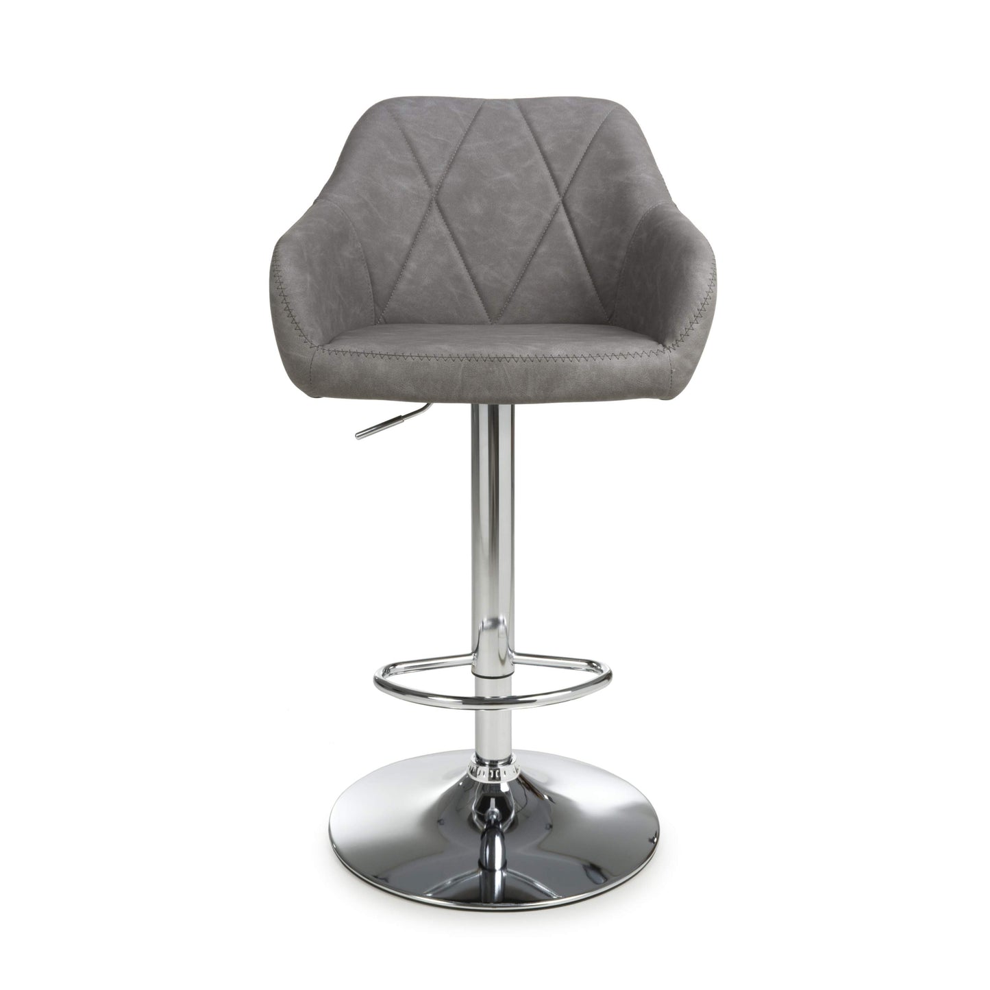 Pair of Martha Bar Stools – Leather Effect with Swivel & Gas Lift