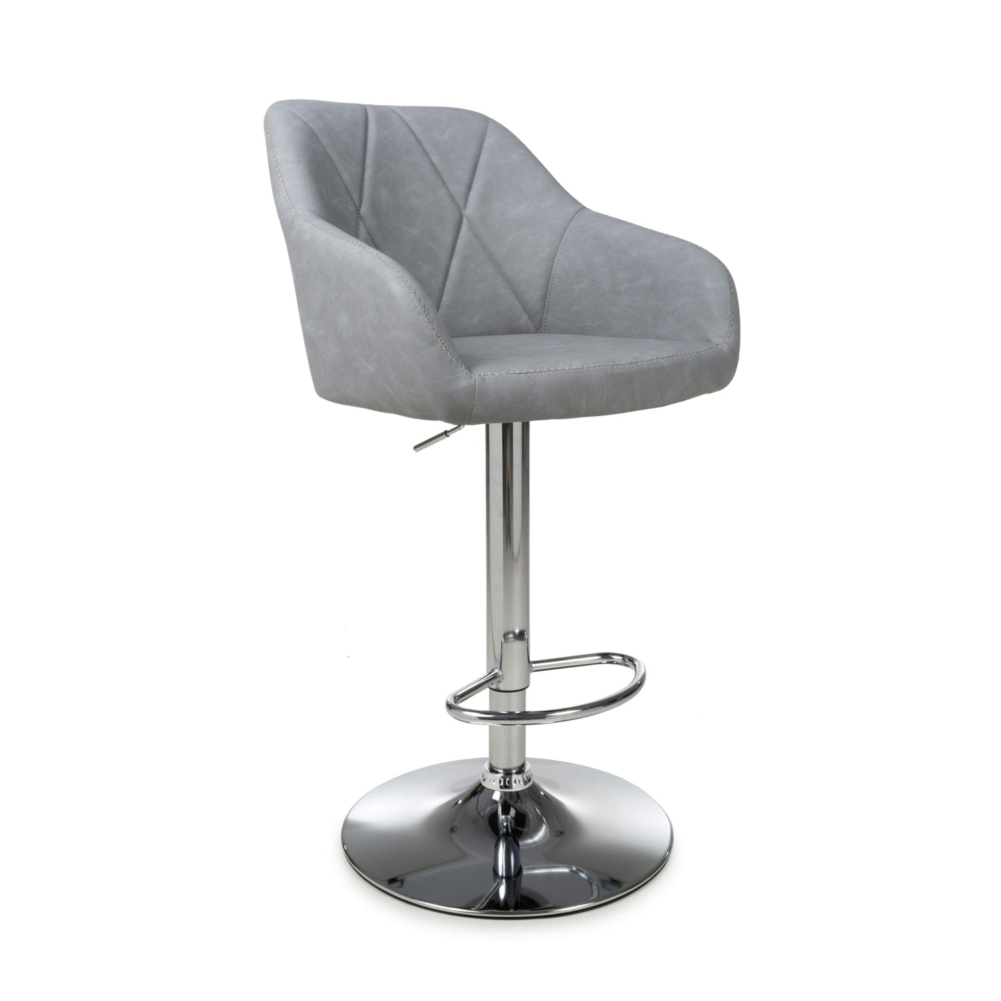 Pair of Martha Bar Stools – Leather Effect with Swivel & Gas Lift