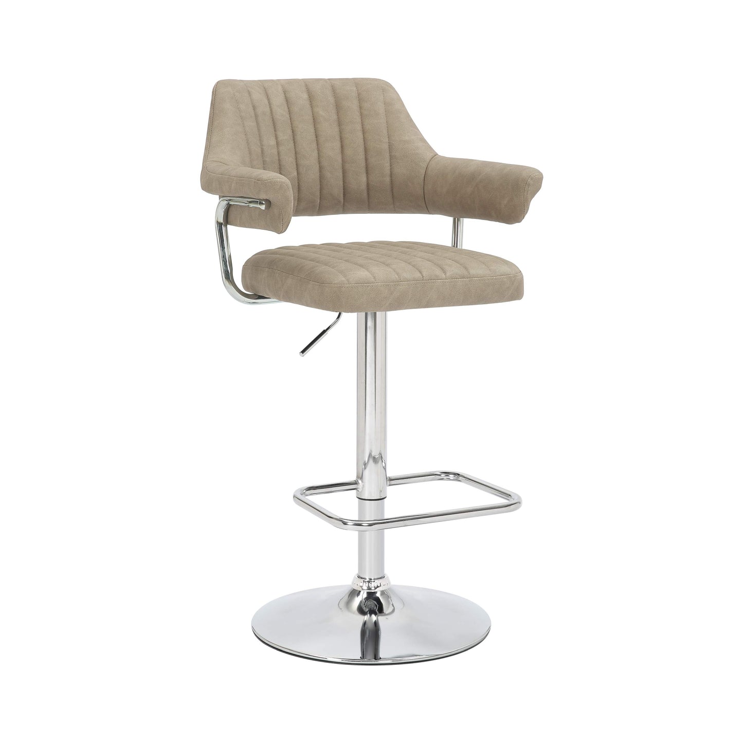 Pair of Celeste Bar Stools – Leather Effect with Chrome Base & Swivel