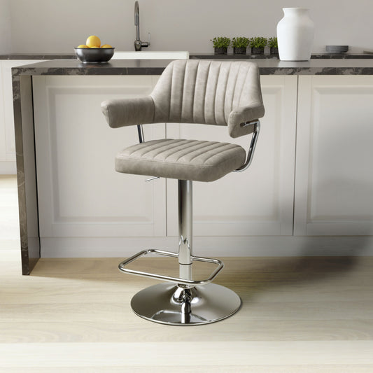 Pair of Celeste Bar Stools – Leather Effect with Chrome Base & Swivel