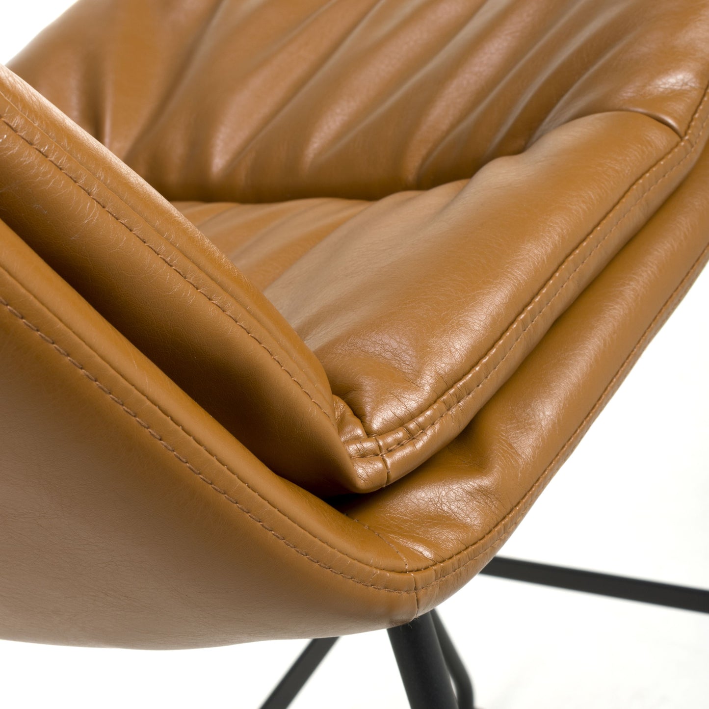 Pair of Audrey Bar Stools – Tan Leather Effect with Black Legs