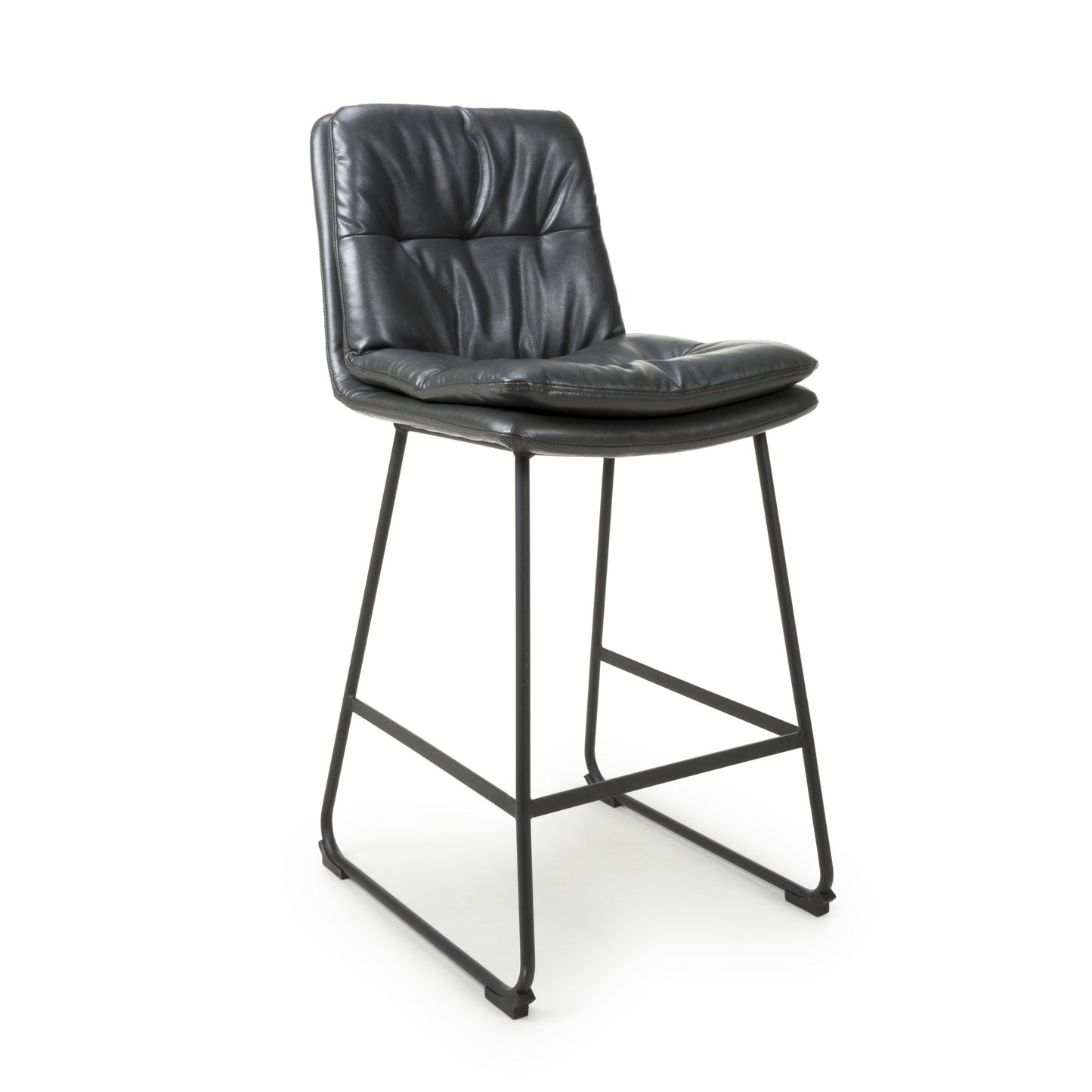Pair of Audrey Bar Stools – Tan Leather Effect with Black Legs