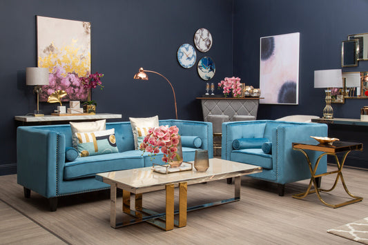 Tara Blue Velvet Accent Chair
