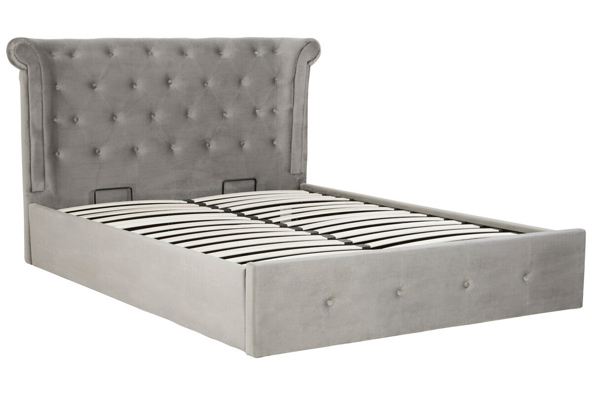 Edie Kingsize Ottoman Bed  Grey Velvet