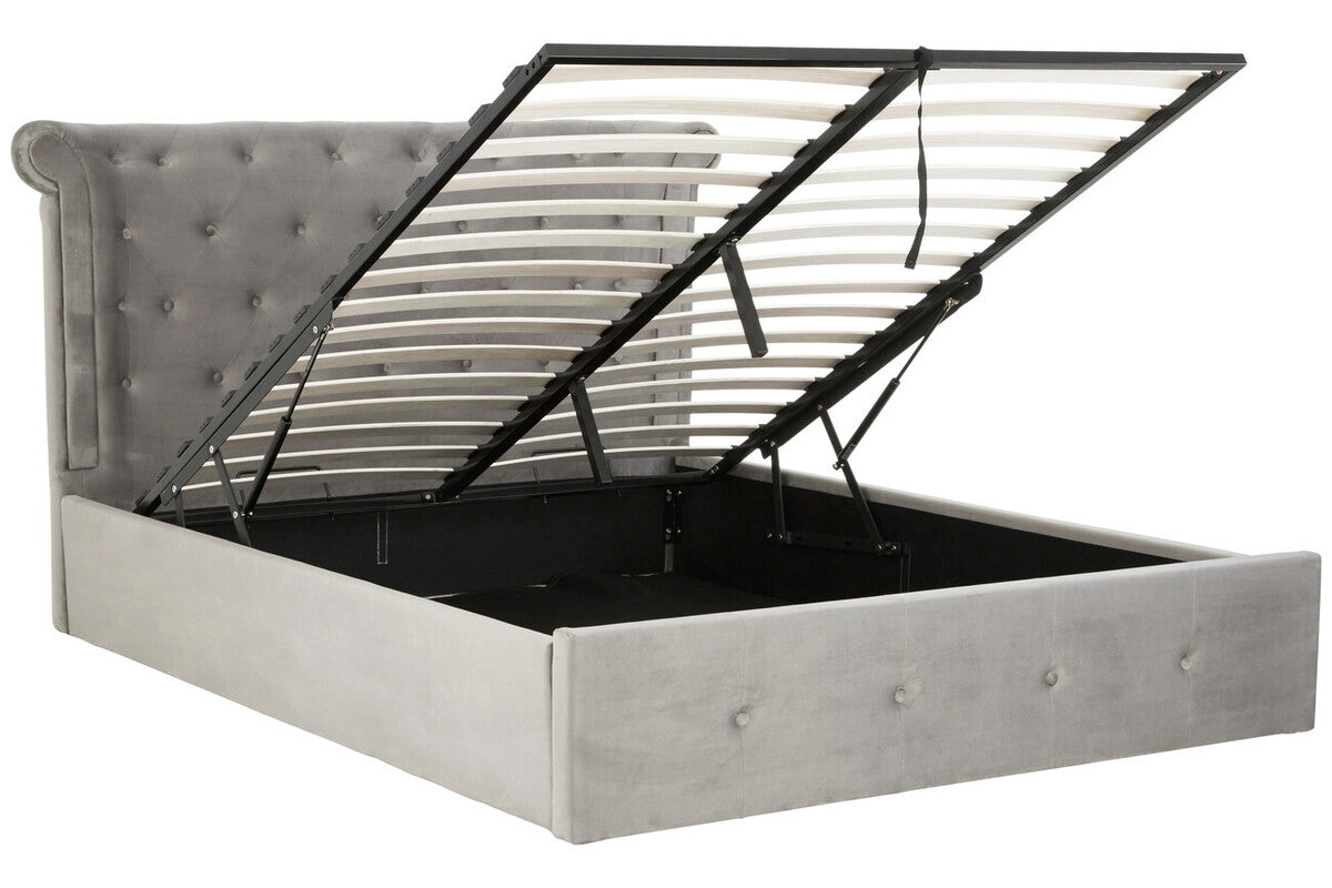 Edie Kingsize Ottoman Bed  Grey Velvet