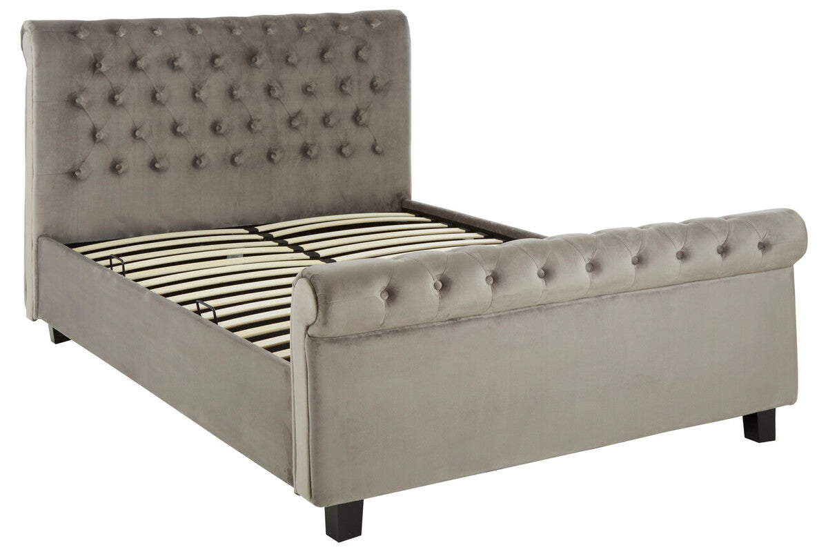 Florida Kingsize Ottoman Bed Light Grey Velvet