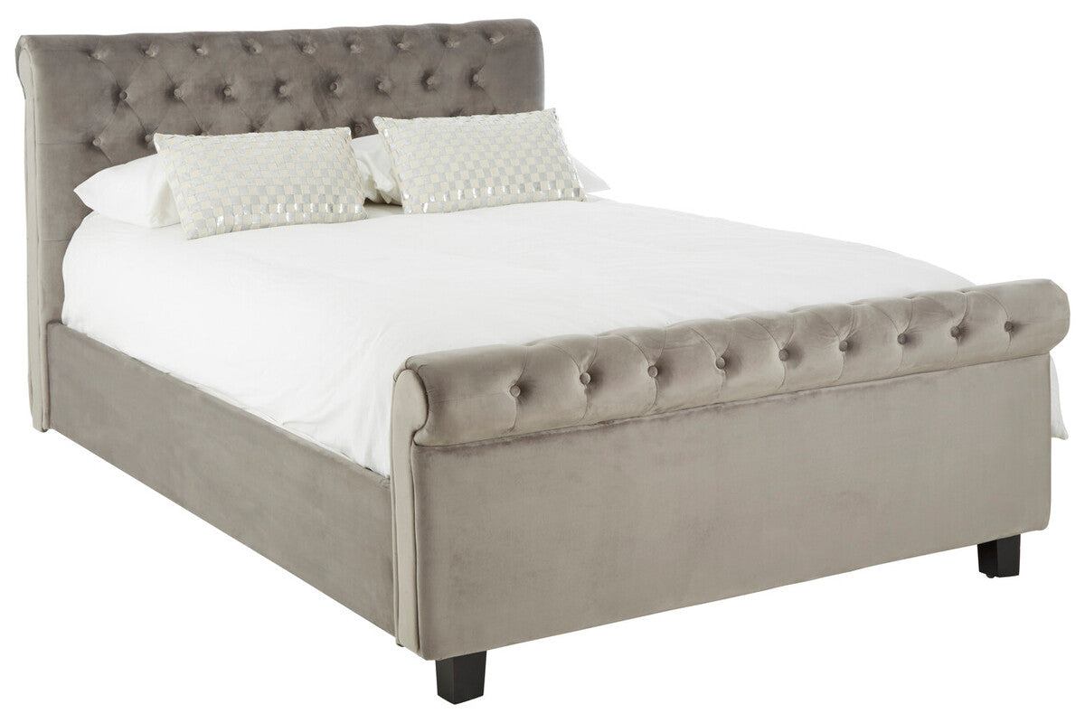 Florida Kingsize Ottoman Bed Light Grey Velvet