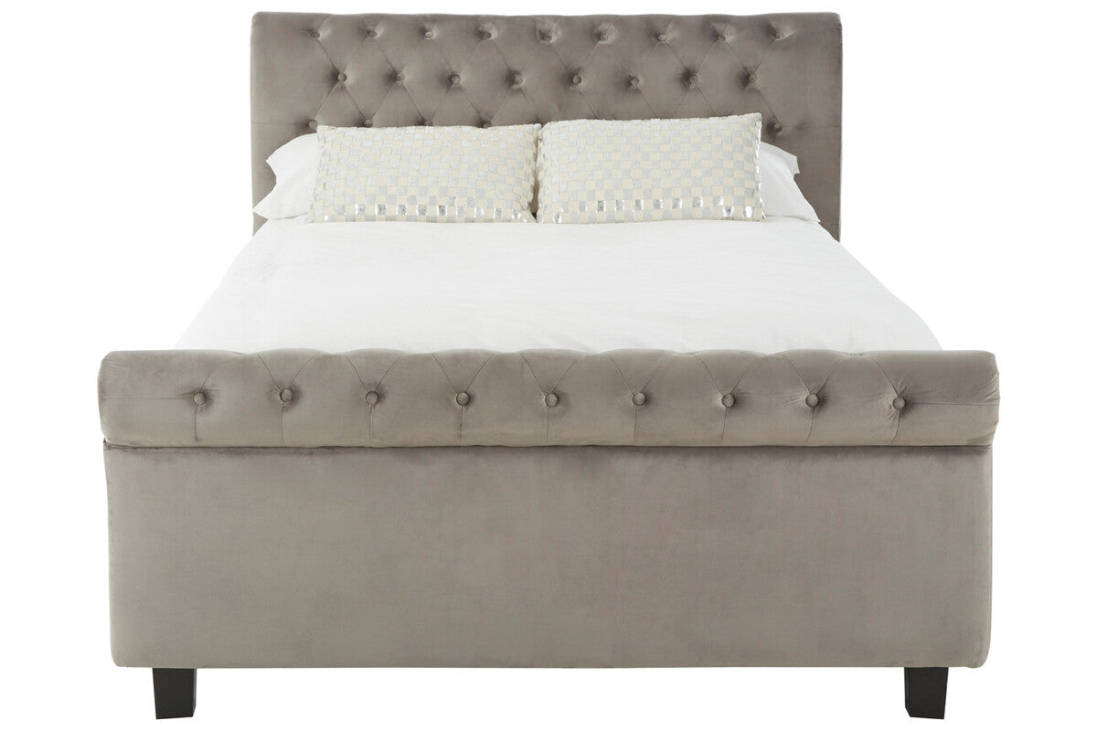 Florida Kingsize Ottoman Bed Light Grey Velvet