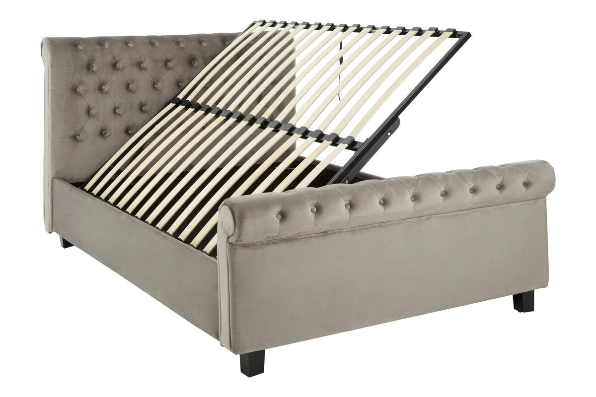 Florida Kingsize Ottoman Bed Light Grey Velvet