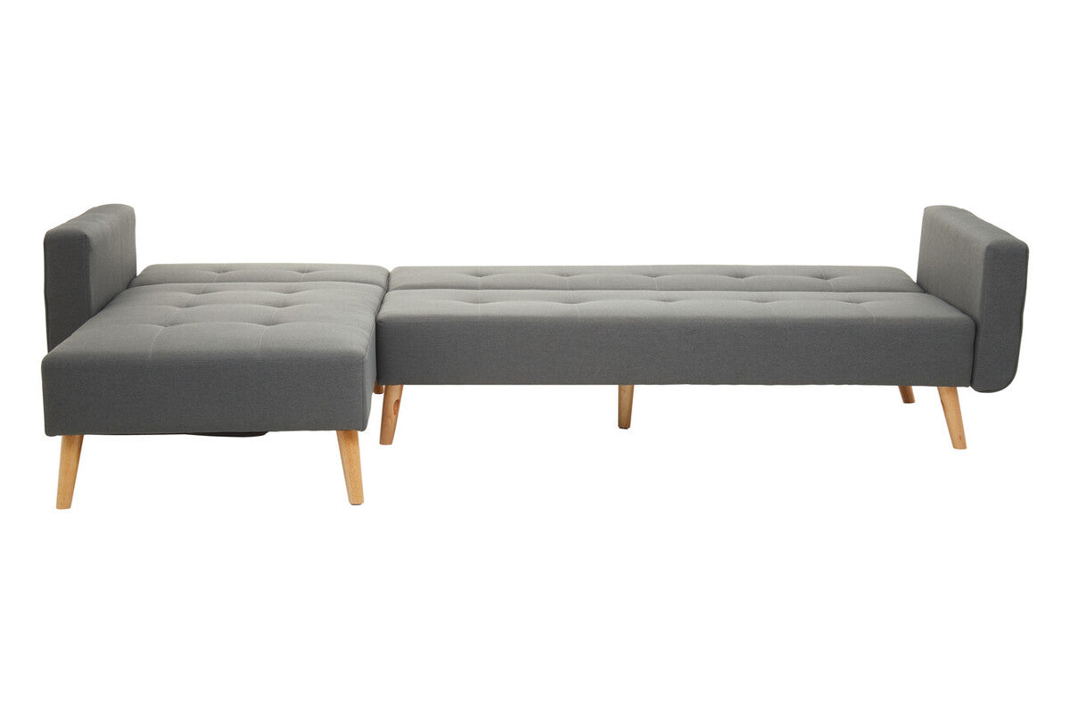Ölsen L-Shape Linen Corner Sofa Bed – Grey / Black / Olive Green
