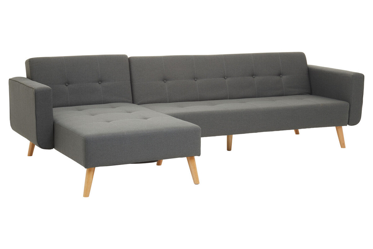 Ölsen L-Shape Linen Corner Sofa Bed – Grey / Black / Olive Green