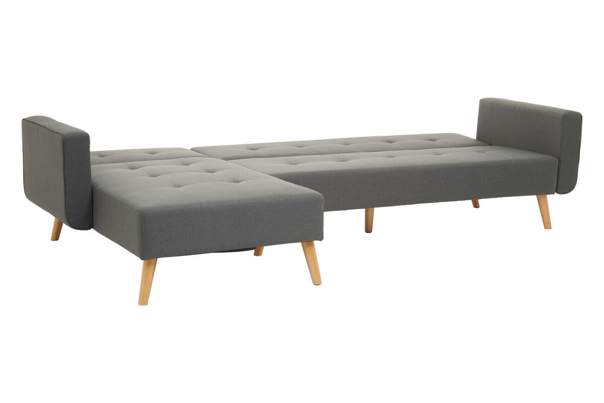 Ölsen L-Shape Linen Corner Sofa Bed – Grey / Black / Olive Green