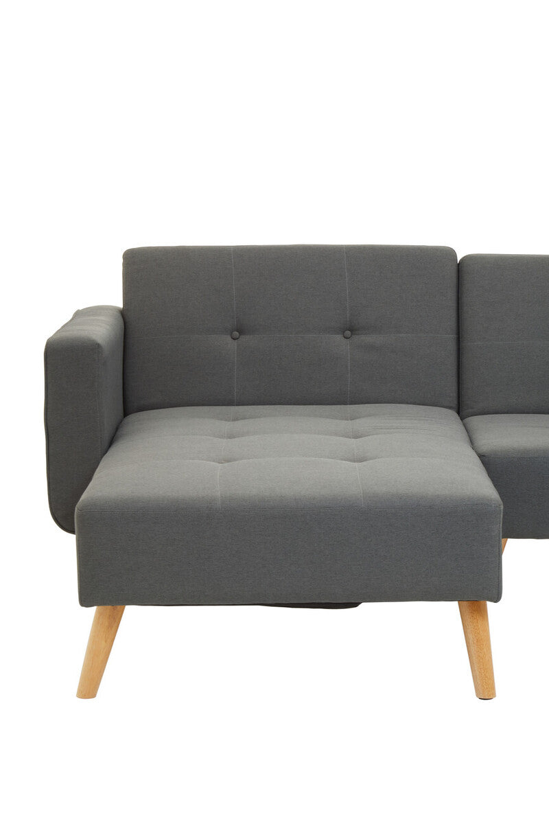 Ölsen L-Shape Linen Corner Sofa Bed – Grey / Black / Olive Green