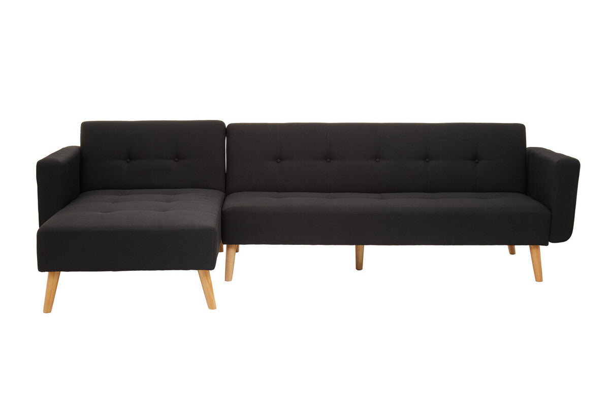 Ölsen L-Shape Linen Corner Sofa Bed – Grey / Black / Olive Green