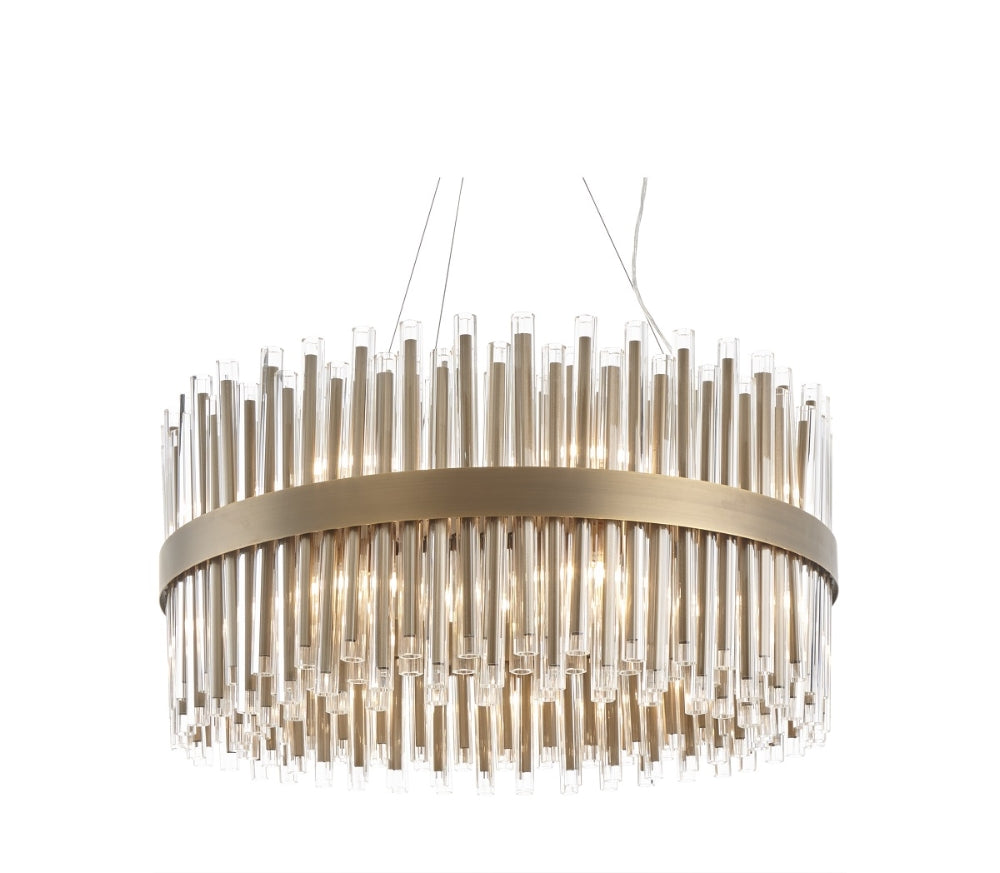 Caden Chandelier – 80cm, Antique Brass & Glass