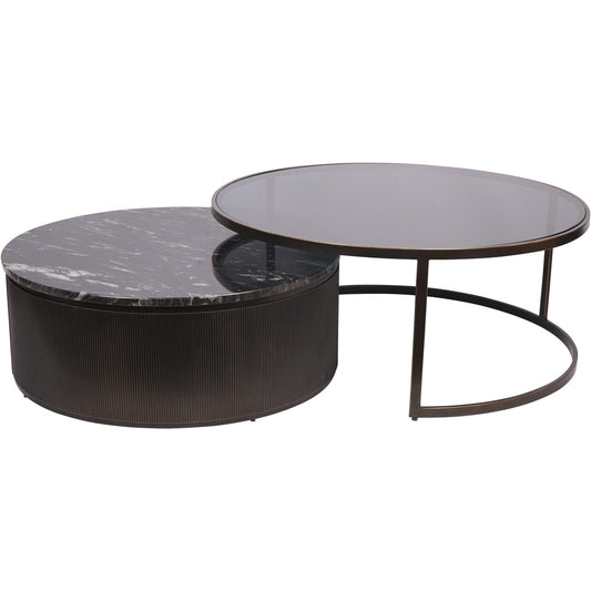 Harrington Aged Black Nesting Coffee Table – Set of 2 with Markino Marble