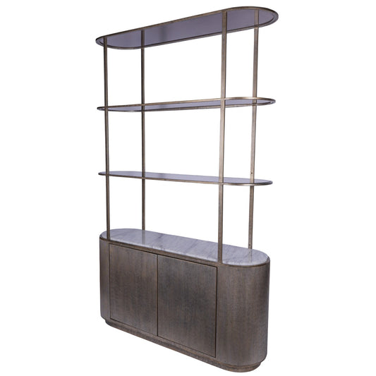 Harrington Aged Gold Shelving Unit – White Marble & Glass