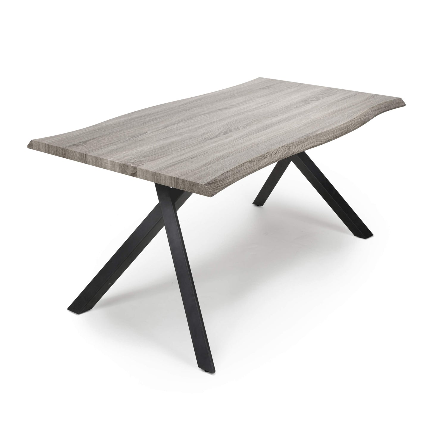 Neburn Curved Edges Oak Industrial Dining Table