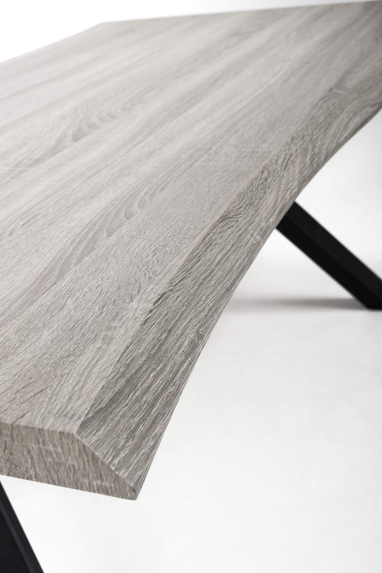 Neburn Curved Edges Oak Industrial Dining Table