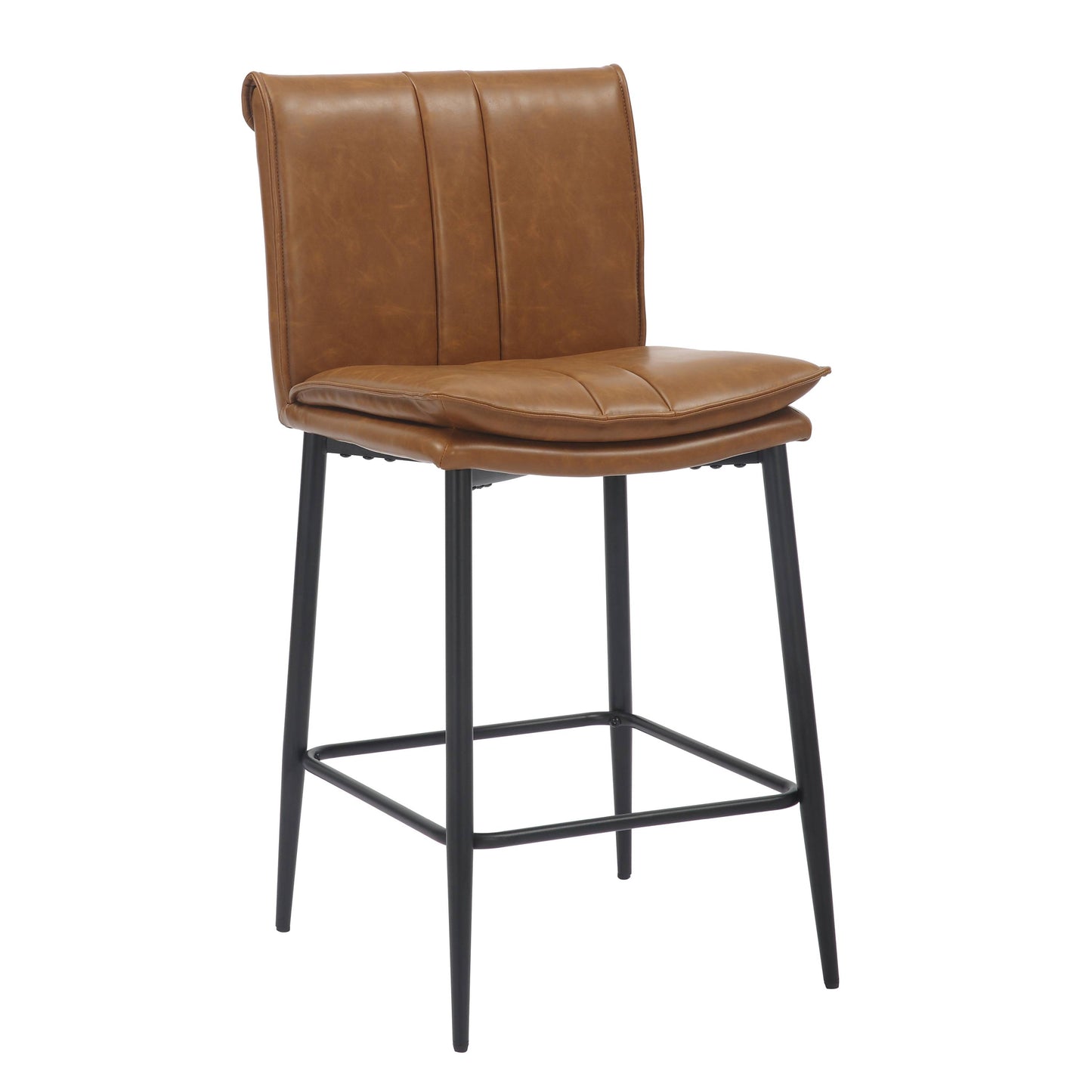 Pair of Arlo Bar Stools – Tan Leather Effect & Black Legs