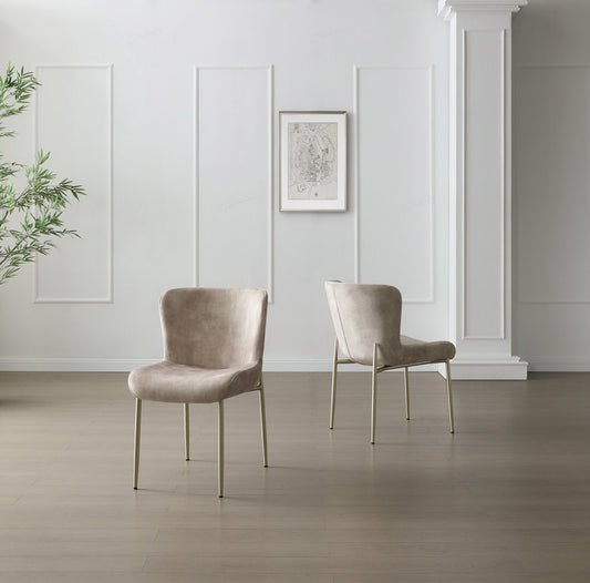Pair of Amara Velvet Dining Chairs – Champagne Upholstered with Modern Tapered Legs