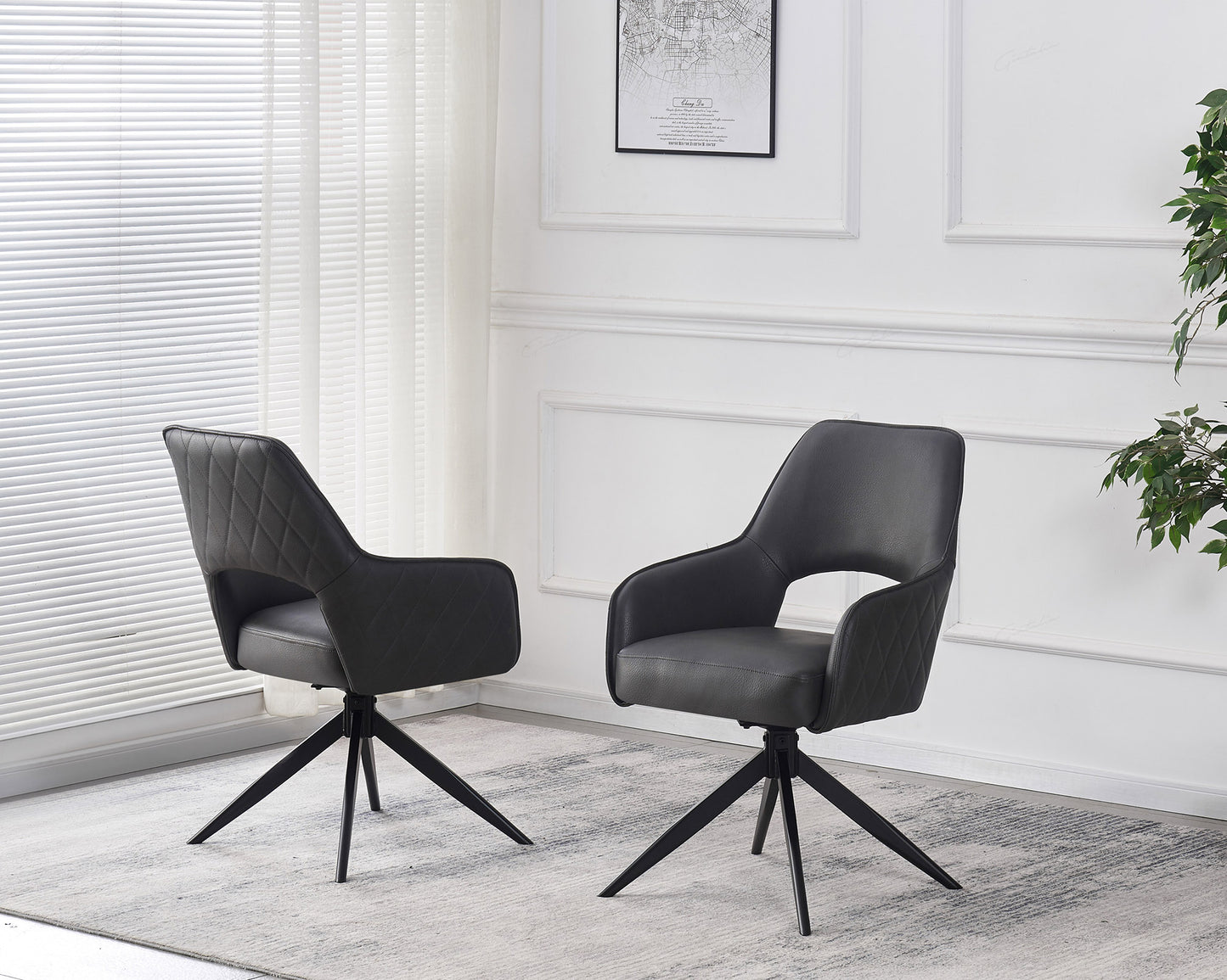 Pair of Ashford Dining Chairs – Dark Grey or Taupe Faux Leather with Black Legs