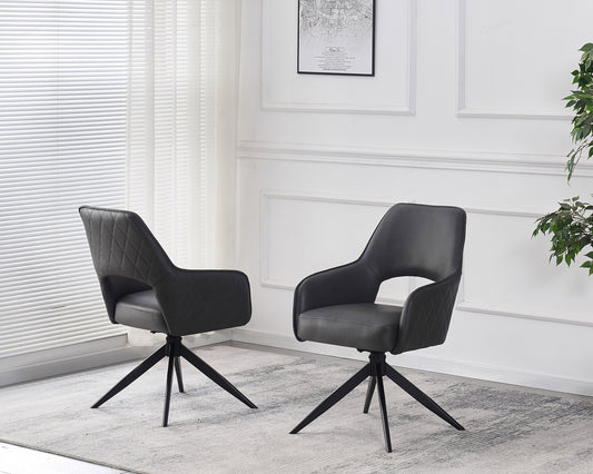 Pair of Ashford Dining Chairs – Dark Grey or Taupe Faux Leather with Black Legs