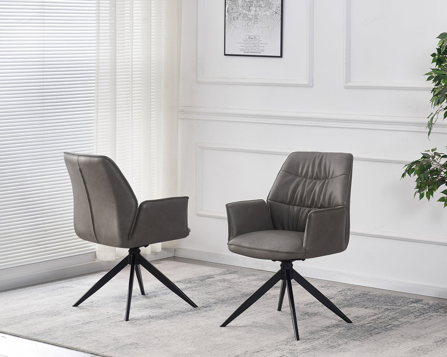 Pair of Averio Swivel Dining Chairs – Storm Grey Faux Leather with Arms