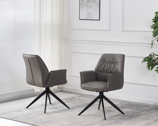 Pair of Averio Swivel Dining Chairs – Storm Grey Faux Leather with Arms