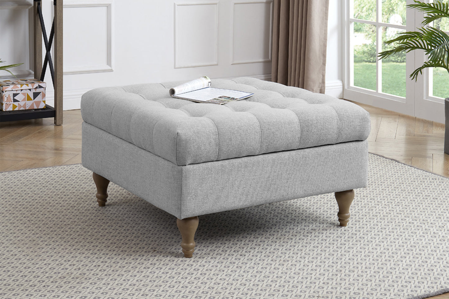 Bolt Button Top Storage Ottoman