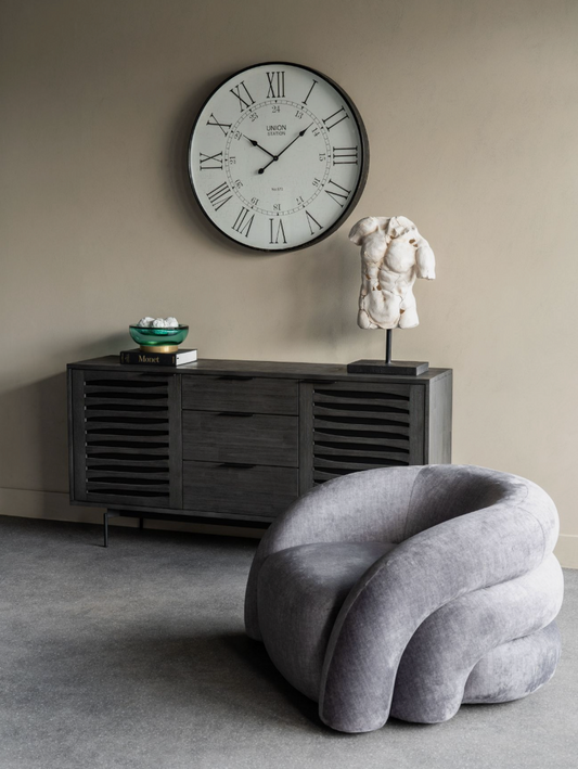 Celine Curved Snug Chair – Grey Upholstered Accent Chair