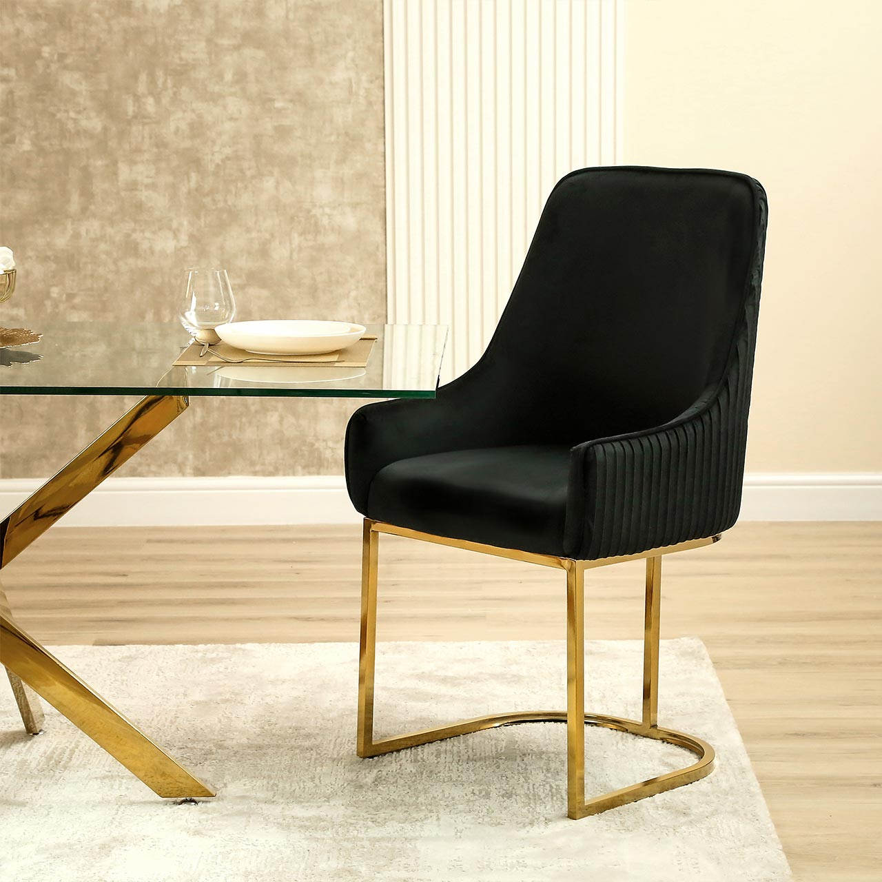 Pair of Reis Velvet Dining Chairs with Gold Legs – Modern Luxe Seating