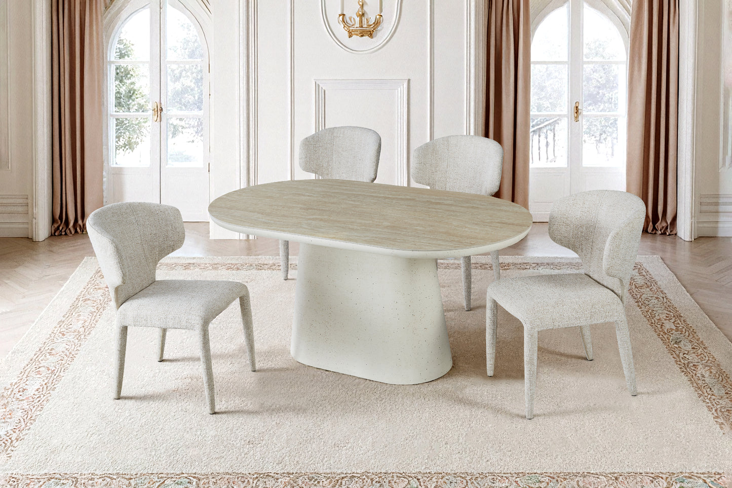 Elara Curved Rectangular Travertine Dining Table 160cm – 4–6 Seater Ivory