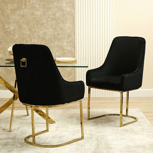 Pair of Reis Velvet Dining Chairs with Gold Legs – Modern Luxe Seating