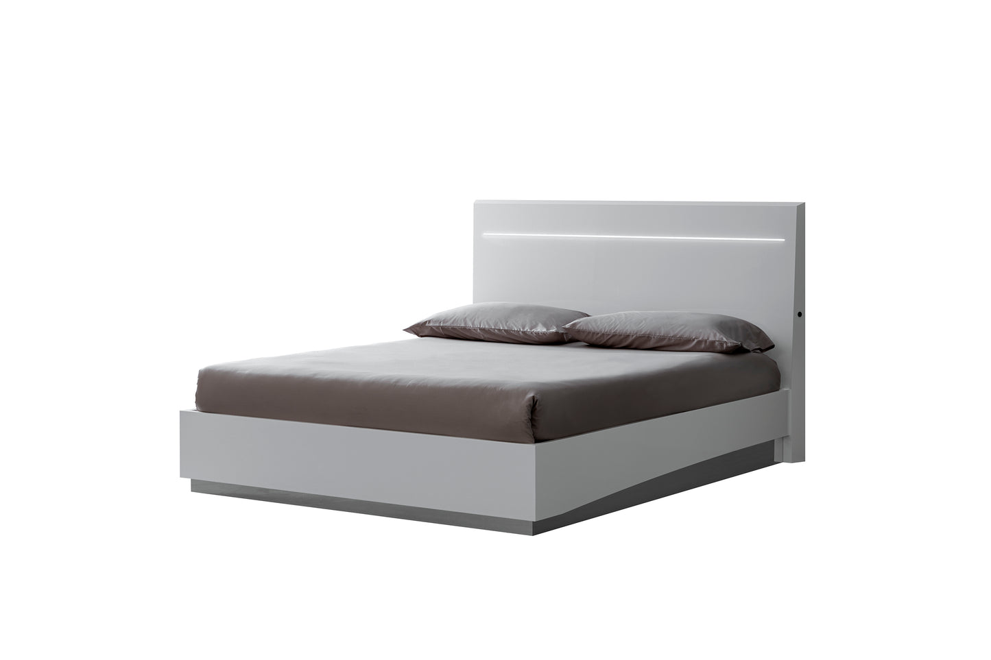 KARA High Gloss Bed – White with LED Headboard & Storage Options