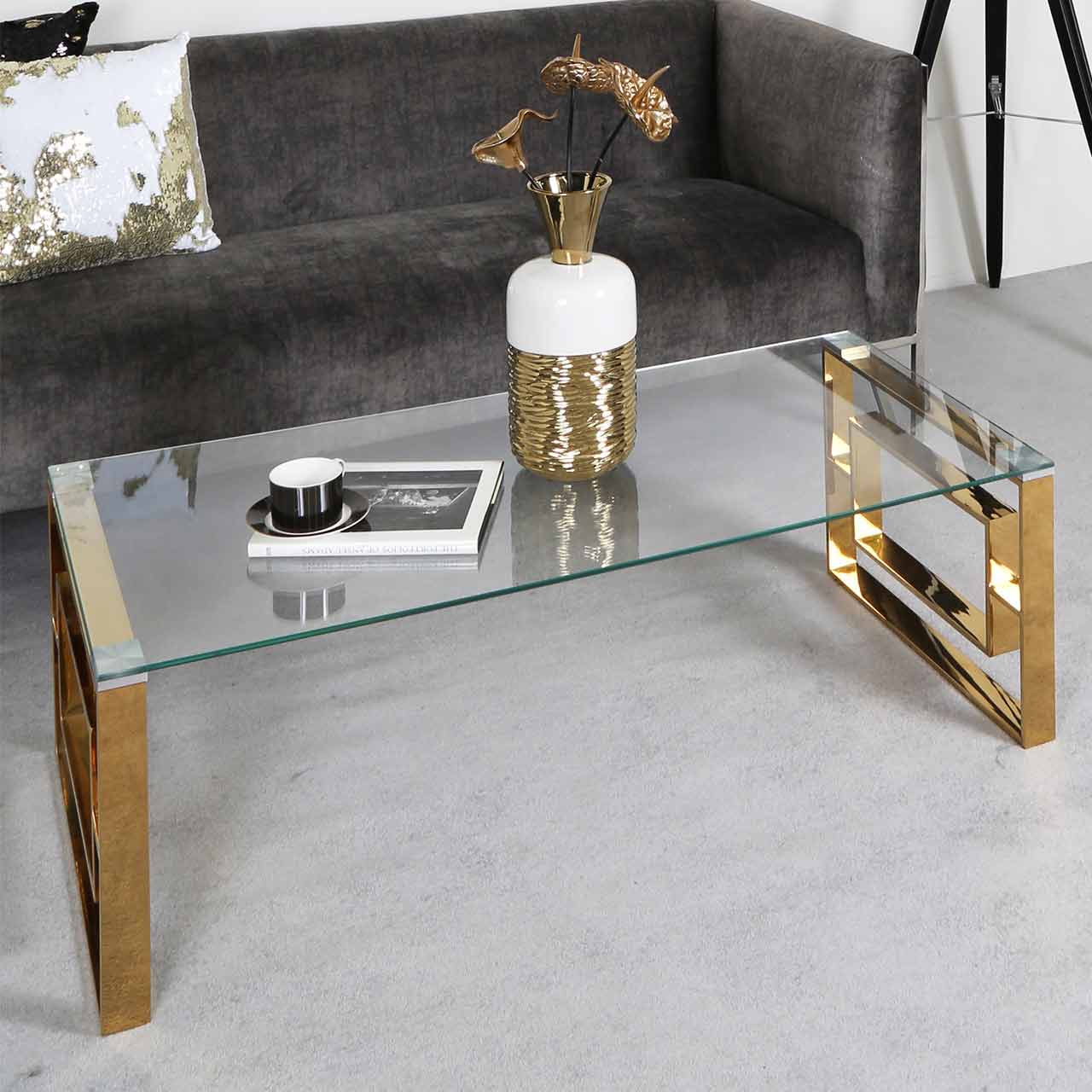 Artis Gold Metal & Glass Coffee Table with Tempered Glass Top