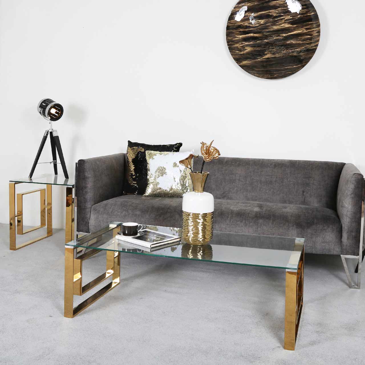 Artis Gold Metal & Glass Coffee Table with Tempered Glass Top