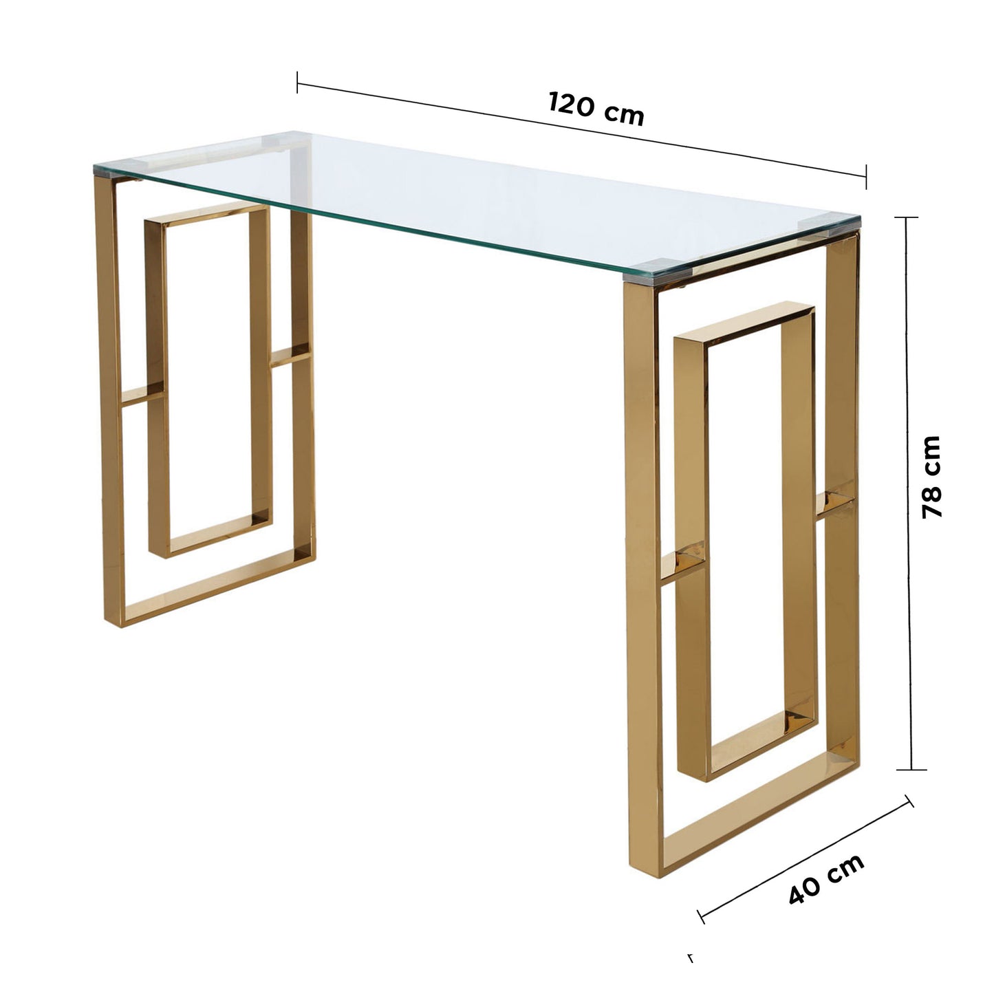 Artis Gold Metal Glass Console Table with Tempered Glass Top